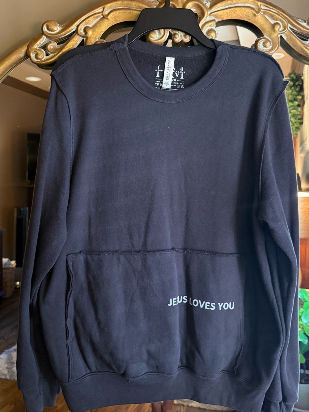 Black Crewneck Sweatshirt - "Jesus Loves You" Pocket